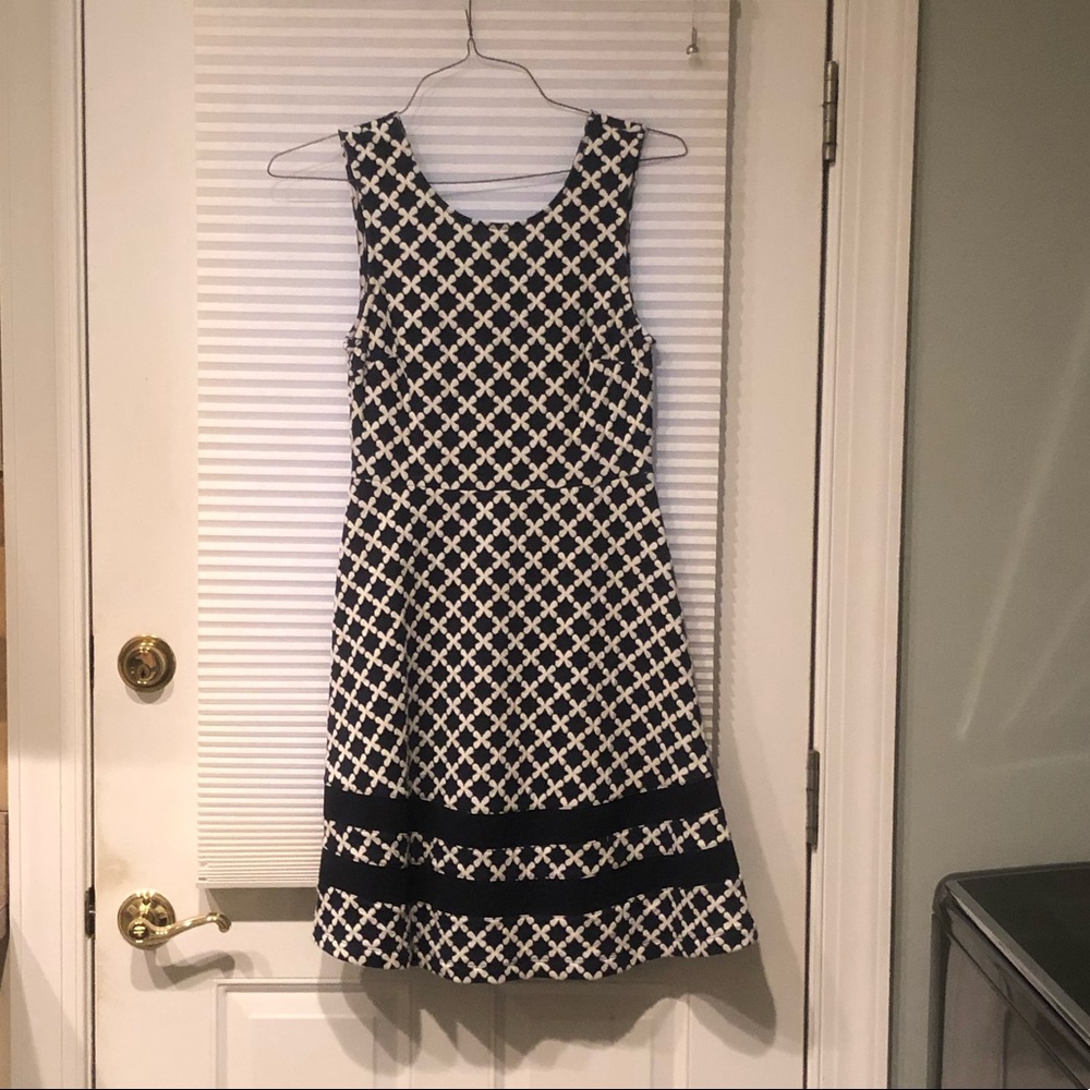 Mauvette Navy and White Pattern Dress